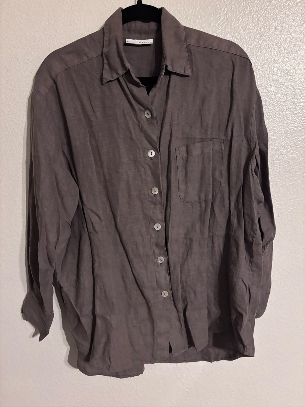 Bryn Walker Brown Long Sleeve 100% Linen Button Up Shirt
